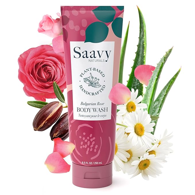 Saavy Naturals Moisturizing Body Wash for Sensitive Skin – Plant-Based & Pure with Coconut Oil, Shea Butter & Aloe Vera – Paraben-Free, Cruelty-Free – Bulgarian Rose – 8.5 fl oz, 1 pack