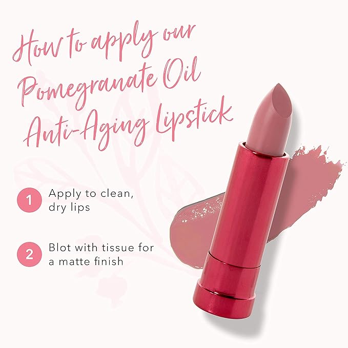 100% PURE Pomegranate Oil Anti-Aging Lipstick Long Lasting, Vibrant Makeup - Moisturizing Cocoa Butter Satin Finish - Vegan Fruit Pigmented Foxglove Color (Berry Pink Mauve) - 0.15 oz