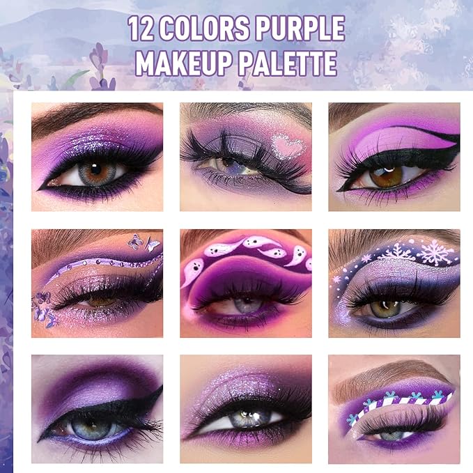 Purple Eyeshadow Palette, Pigmented Matte Shimmer Lavender Lilac Eye Shadow Pallet for Green Eyes,Bright Long Lasting Metallic Multichrome Violet Pink Makeup Pallet for Daily,Smoky,Carnival, Blendable
