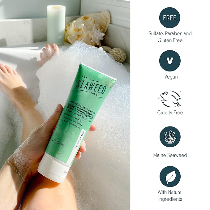 The Seaweed Bath Co. Hydrating In-Shower Body Conditioner, 8 Ounce, Coconut Water Scent, With Natural Bladderwrack Seaweed, Vegan, Paraben Free