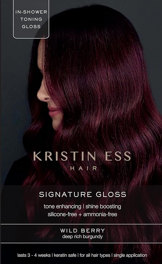 Kristin Ess Hair Gloss in Wild Berry Red - 4 Wk Semi Permanent Hair Color for Women - Deep Rich Burgandy Color Depositing Conditioner & Toner for Vibrant Color + Shine - Hair Dye Glaze - Vegan