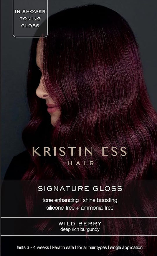 Kristin Ess Hair Gloss in Wild Berry Red - 4 Wk Semi Permanent Hair Color for Women - Deep Rich Burgandy Color Depositing Conditioner & Toner for Vibrant Color + Shine - Hair Dye Glaze - Vegan