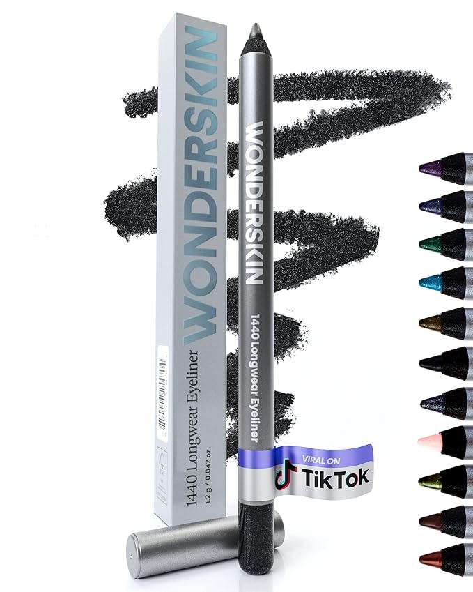 Wonderskin Eyeliner Pencil, 1440 Longwear Black Glitter Eyeliner Pencil - Waterproof, Sharpenable & Smudge Proof (Black Truffle)
