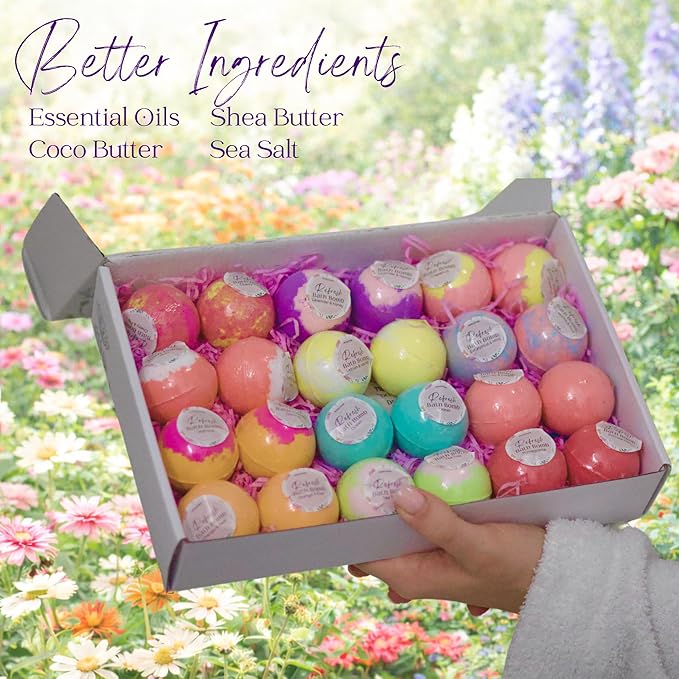 EvolutionUSA Refresh Bath Bombs for Women & Kids – 24 Lush Bath Bombs Mini Sized, Organic Bathbomb Set, Women & Kids Bath Fizz, Luxury Gift for Mother’s Day, Easter, Valentines, Birthday or Self Care