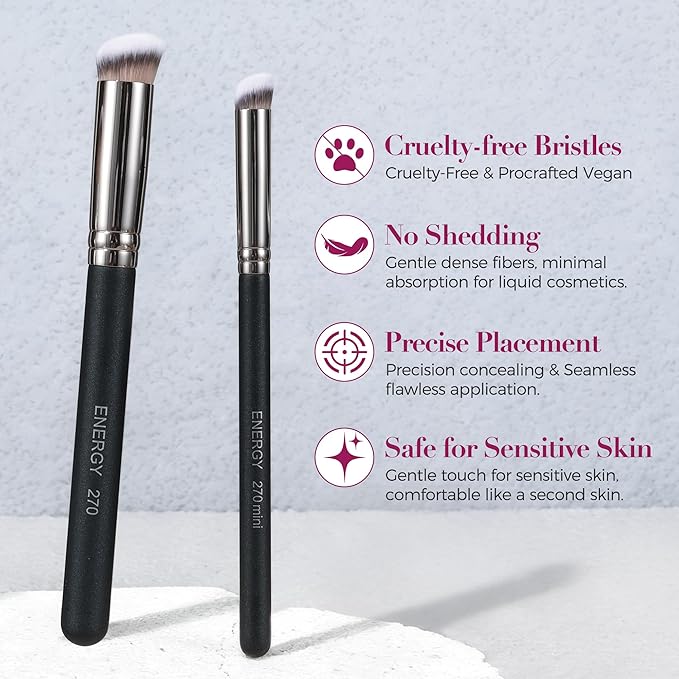 ENERGY Concealer Makeup Brush Set Professional Under Eye Make Up Brushes Perfect For Liquid Cream Powder Founation Blending Soft Vegan Angled Travel Cosmetics Applicator 2pcs