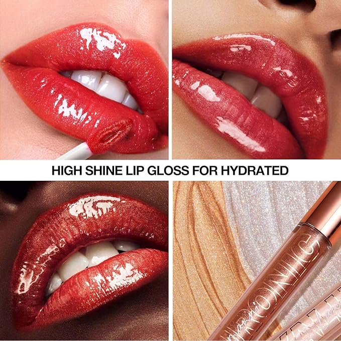 jelly Red Lip Gloss Lipstick Lip Plumper Gloss Tinted Glitter Lipgloss Teens Moisturizing Lip Balm Lip Oil High Shine And Vegan Plumping Lip Gloss For Women Girls Long-Lasting Dry Lip Care (04 #)