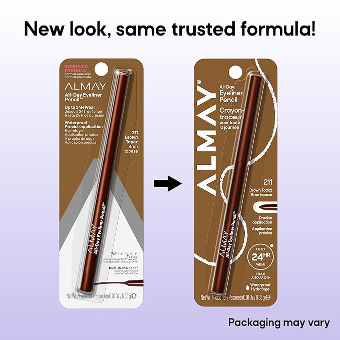 Almay All-Day Eyeliner Pencil, Hypoallergenic, Cruelty-Free, Oil-Free, Fragrance-Free, Ophthalmologist Tested, Long Wearing and Water Resistant (Packaging May Vary), Brown Topaz, 0.01 oz