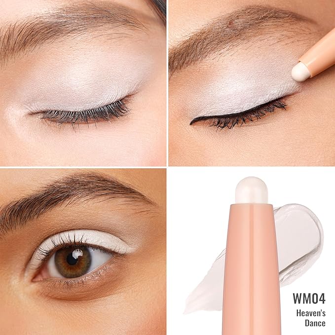Oulac Milky White Eyeshadow Pencil – Twist-Up Waterproof Crayon, Subtle Shimmer Finish, Vegan & Cruelty-Free, 1.25g, WM04 Heaven's Dance