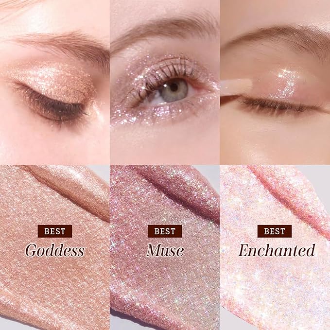 DEARDAHLIA Paradise Shine Eye Sequins (Goddess) - Lightweight Liquid Glitter Eyeshadow, Minimal Fallout, High-Shine Pearl Finish, Lightweight, Blendable, Vegan Korean Eye Makeup. 0.14 oz