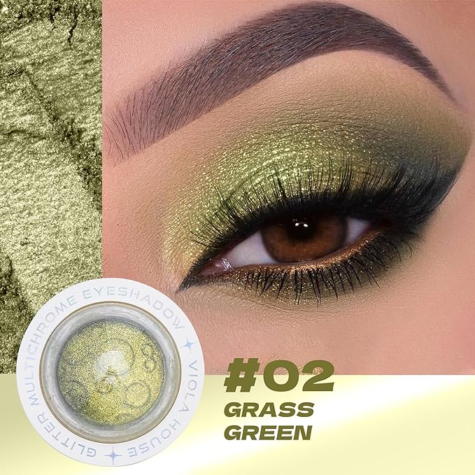 VIOLA HOUSE Glitter Eyeshadow Palette, Holographic Shimmer Eye Shadow,Multichrome Metallic Eye Makeup Pigment, Vegan & Cruelty-Free, Long-Lasting, Unique Planet Design3g/0.1oz(Grass Green)