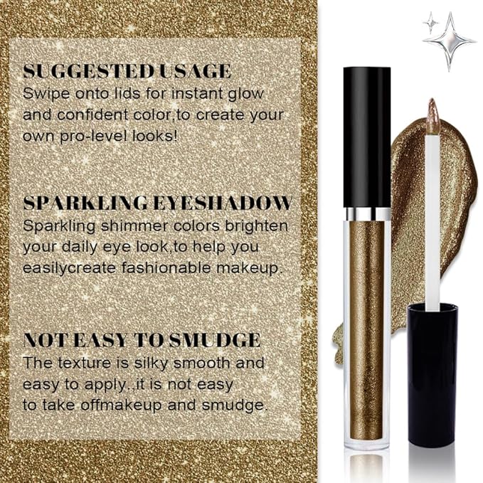SUAKE Liquid Sparkling Glitter Eyeshadow Stick Pack - High Pigment Shimmer Metallic Eye Shadow, Long-Lasting, White Blue Black Gold Purple Bold Colors,Quicking-Dry (9#-Taupe, Pack of 1)