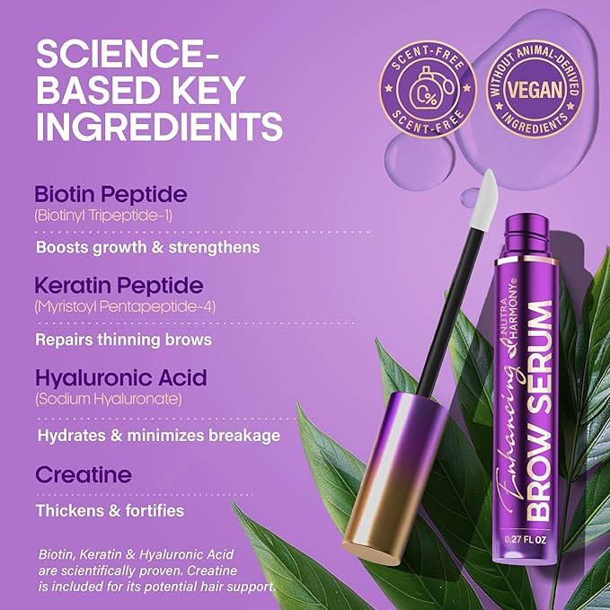 Eyebrow Growth Serum – Peptide Brow Serum for Fuller, Thicker Looking Brows – Biotin & Hyaluronic Acid Conditioning Formula for Sparse, Thin & Patchy Brows, Lightweight Advanced Brow Care, 0.27 fl oz