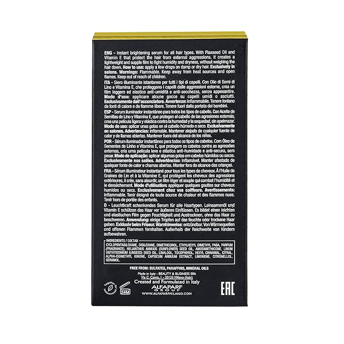 ALFAPARF MILANO Semi di Lino Sublime Cristalli Liquidi Hair Oil with Thermal Protection - Superior Hair Finishing Smoothing Serum Treatment - Brilliant Shine - Vegan Formula - 1.69 fl. oz.,(Pack of 2)