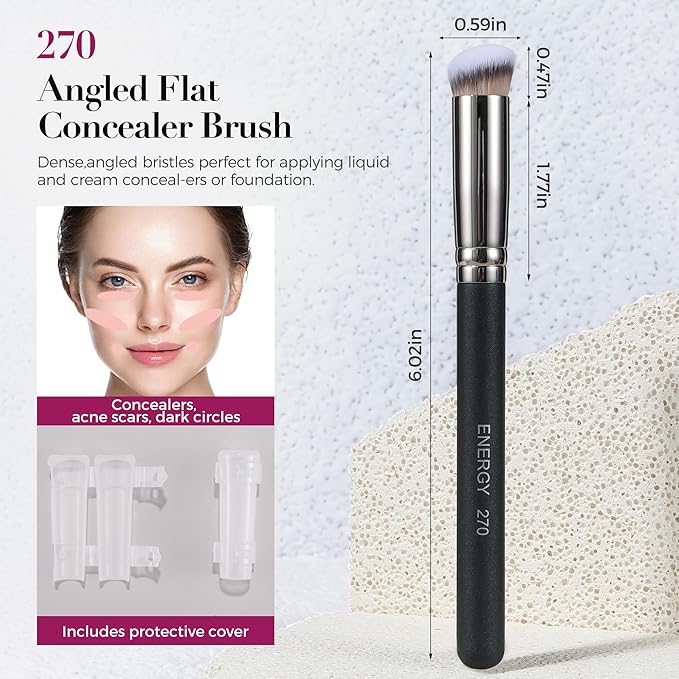 ENERGY Concealer Makeup Brush Set Professional Under Eye Make Up Brushes Perfect For Liquid Cream Powder Founation Blending Soft Vegan Angled Travel Cosmetics Applicator 2pcs