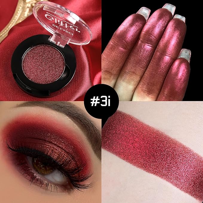BEUSELF Metallic Burgundy Red Eyeshadow, Highly Pigmented True Red Sparkly Eyeshadow for Gothic Makeup, Long Wear Cream Formula Blendable Eye Shadow Pallet for Halloween Clown, Talc Free, #Wine 3i