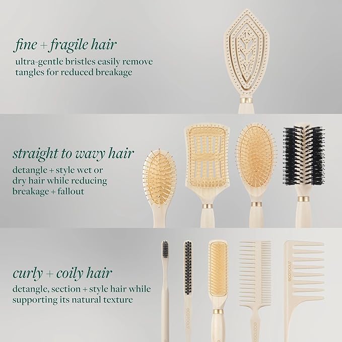 EcoTools Curl Activating Detangler Hairbrush, Gently Detangle Wet Hair, Style, Define, & Enhance Curly & Wavy Hair, Less Breakage & Fall Out, Renewable Bamboo, Vegan & Cruelty-Free, 1 Count