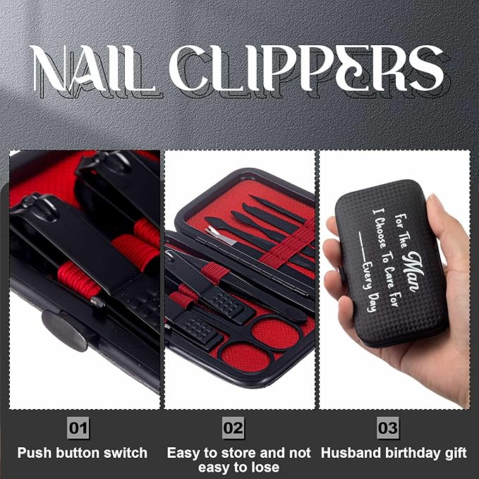 Manicure Sets for Husband Men Valentine Birthday Favor Gifts Nail Clippers Kit 9 in 1 Stainless Steel Nail Cutting Pedicure Tools Accessories Personal Care