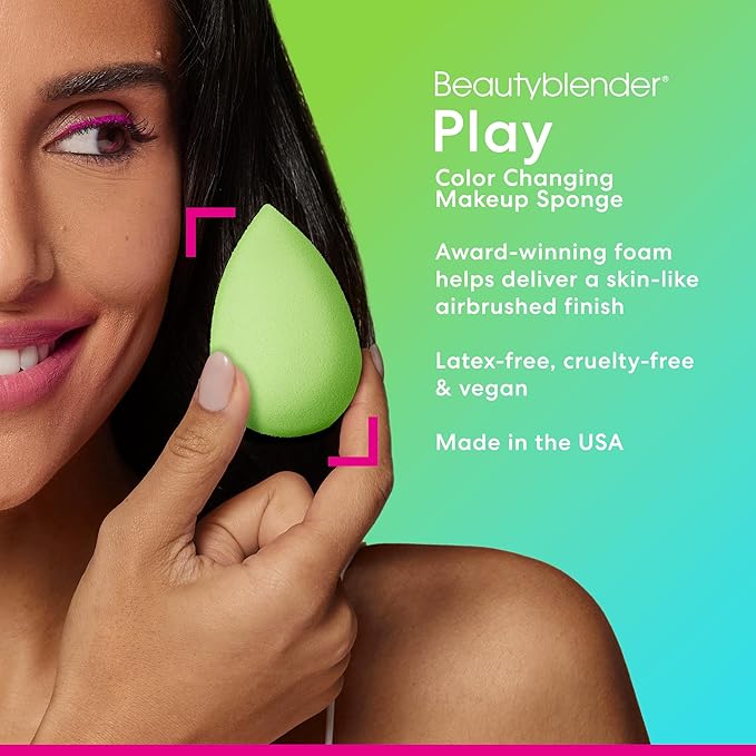 Beautyblender® |Play Color Beauty Blender Makeup Sponge, Super-Soft Foam Easily Blends Foundations, Powders & Creams, Made in USA, Reusable, Washable, Streak Free Application, Vegan, Cruelty Free
