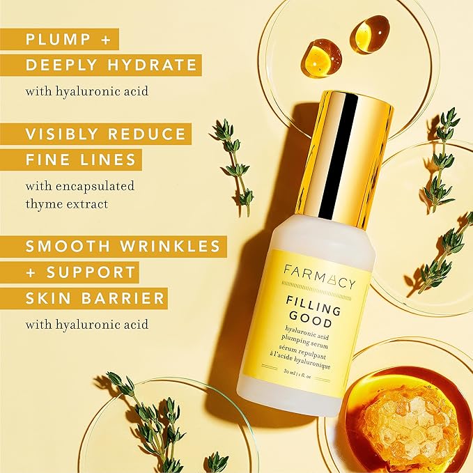 Farmacy Hyaluronic Acid Serum for Face - Filling Good Face Serum with Vegan Collagen Peptides - Helps Smooth Fine Lines + Wrinkles - Hydrating, Plumping + Anti Aging Skin Care (5ml)