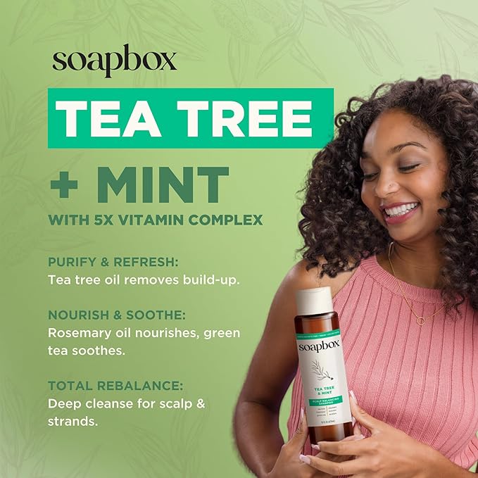 Soapbox Tea Tree Shampoo and Conditioner Set | Tea Tree Oil, Jojoba Oil, Aloe & Shea Butter to Clean & Purify All Hair Types | Paraben Free, Silicone Free, Harsh Sulfate Free | 16oz (Pack of 2)