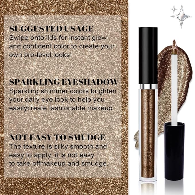 SUAKE Liquid Sparkling Glitter Eyeshadow Stick Pack - High Pigment Shimmer Metallic Eye Shadow, Long-Lasting, White Blue Black Gold Purple Bold Colors,Quicking-Dry (10#-Dark Gray, Pack of 1)