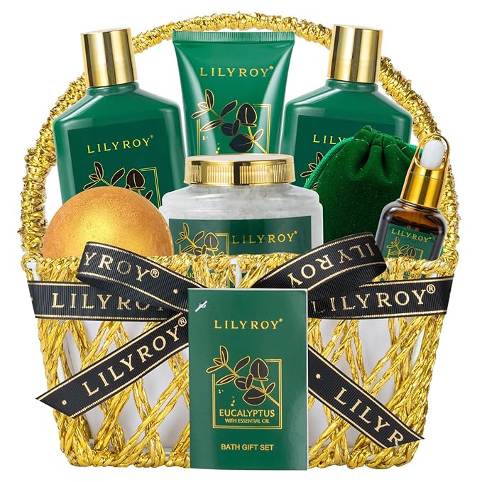 Spa Gift Basket for Mothers Day Gifts - 9 Pieces Premium Eucalyptus Bath & Body Care Kit for Women & Men, Holiday Gift for Valentines Day, Christmas, Fathers Day, Birthday with Shower Gel