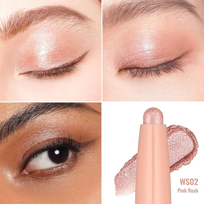 Oulac Nude Eyeshadow Crayon – Twist-Up Waterproof Stick, Soft Shimmer Finish, Vegan & Cruelty-Free, 1.25g, WS02 Pink Rush