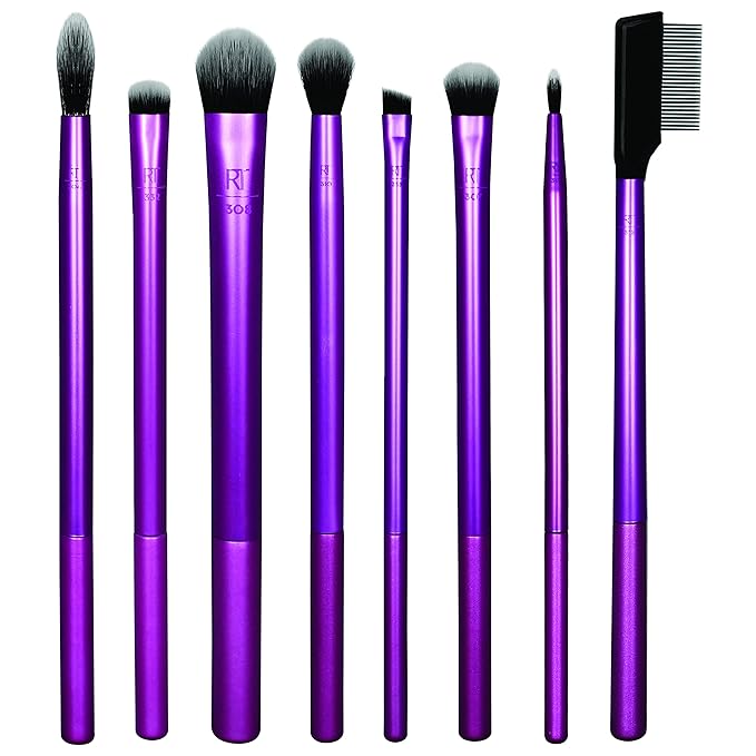 Real Techniques 8 Piece Everyday Eye Essentials Makeup Brush Set,Eye Brushes for Liner,Eyeshadow,Brows,& Lashes,Travel Friendly,Gift Set,Synthetic Bristles,Cruelty-Free & Vegan,(Pack of 8)