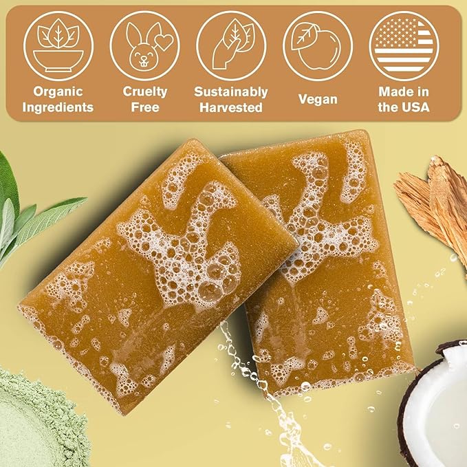 Ness Mens Soap Bar - Sandalwood & Sage Scent - Natural Soap For Men - Mens Bar Soap With Organic Ingredients & Essential Oils - Moisturizing Bar Soap - Handmade In The USA, Cruelty Free, Vegan -3 Pack
