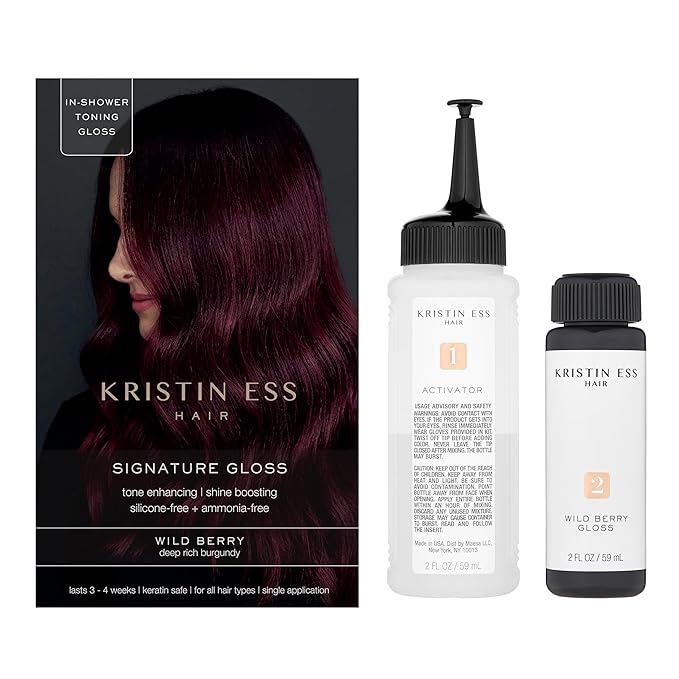 Kristin Ess Hair Gloss in Wild Berry Red - 4 Wk Semi Permanent Hair Color for Women - Deep Rich Burgandy Color Depositing Conditioner & Toner for Vibrant Color + Shine - Hair Dye Glaze - Vegan