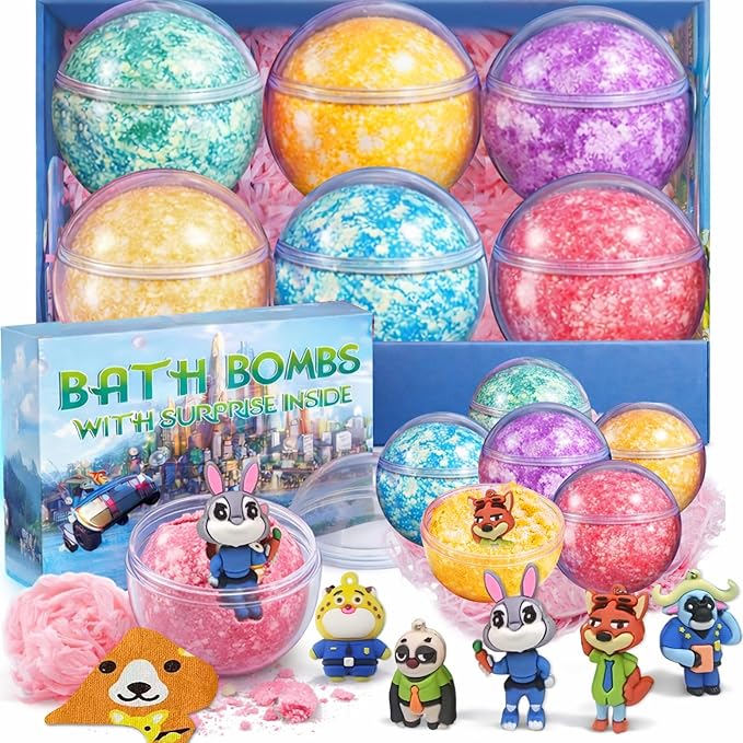 Bath Bombs for Kids: Zoo City Dig a Bath Bombs with Toys Inside, Organic Bath Bomb Rich in Natural Essential Oils, Kids Bath Bomb Set for Dry Skin Moisturize, Easter Basket Stuffers for Kids (6 Pcs)