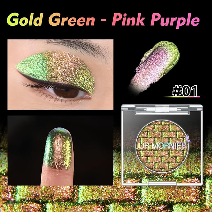 Multichrome Eyeshadow,Duochrome Pearl Powder Smooth Pressed Vegan Glitter Eye Shadow Waterproof Creamy Formula,Multi-Reflective Finishes Glitter Metallic Eye Makeup (01)