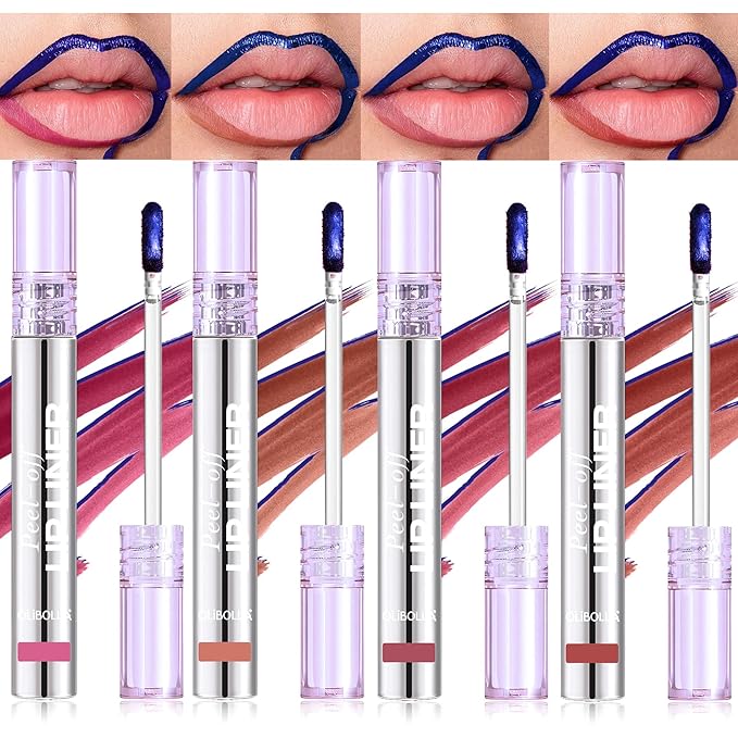 4Pcs Peel Off Lip Liner Stain Set - 24H Color Hold Long-Lasting, Smudge-Proof, Waterproof Nude Matte Lip Tint, Non-Fading Peel Off Lip Color, Effortless Precision & Full Coverage