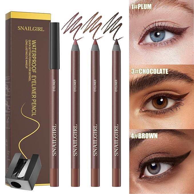 24HR Waterproof Eyeliner Pencil with Built-In Sharpener – Long Lasting, Smudge-Proof, Creamy Glide, Bold Pigment, Vegan & Sensitive Eye Safe (Chocolate)