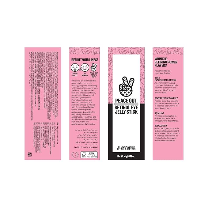 PEACE OUT Retinol Eye Jelly Stick, Under Eye Treatment for Hydration, Fine Lines & Wrinkles, with Encapsulated Retinol, Peptides & Squalane for Smoother Looking Under Eyes, 0.14 oz