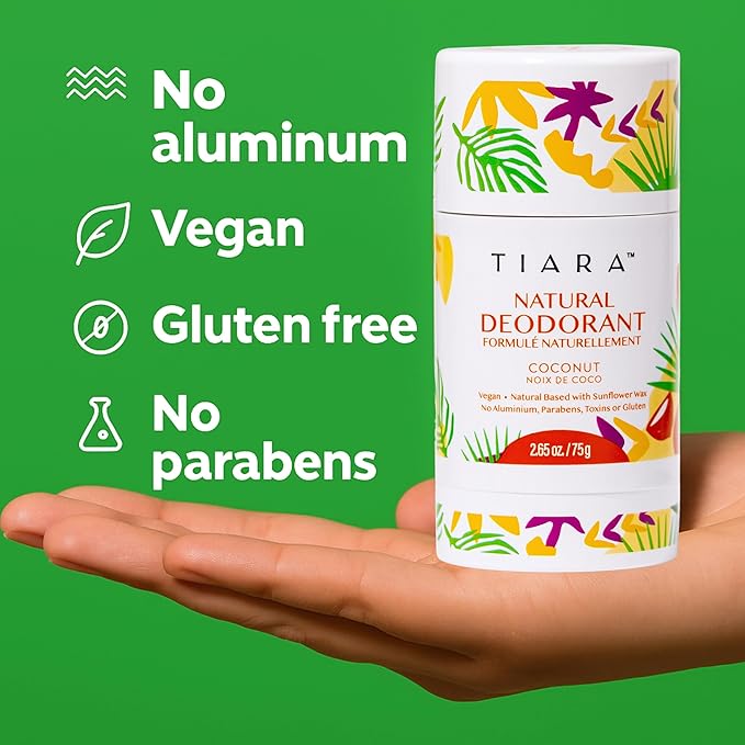 TIARA Whole Body All Natural Deodorant for Women, Aluminum Free Deodorant for Men, Safe for Kids Use All Over Body, Paraben Free, No Chemicals Vegan & Non Toxic, Travel Size (Coconut)