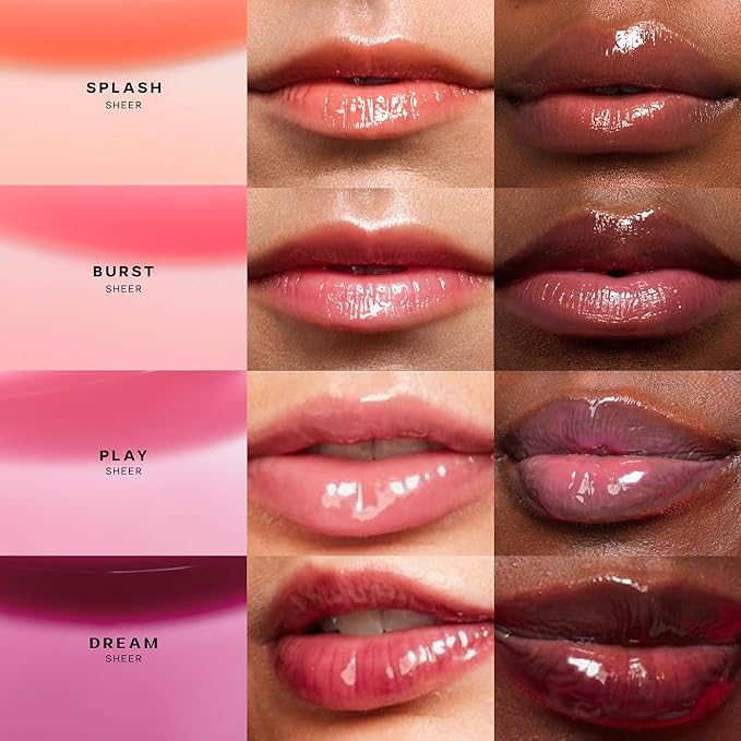 Saie Dewy Glow Duo - Dew Liquid Blush - (.40 oz, Flirty), Glossybounce Lip Gloss-Oil Hybrid (.17 oz, Burst) - Hydrating, Vegan Makeup for Radiant Cheeks & Lips