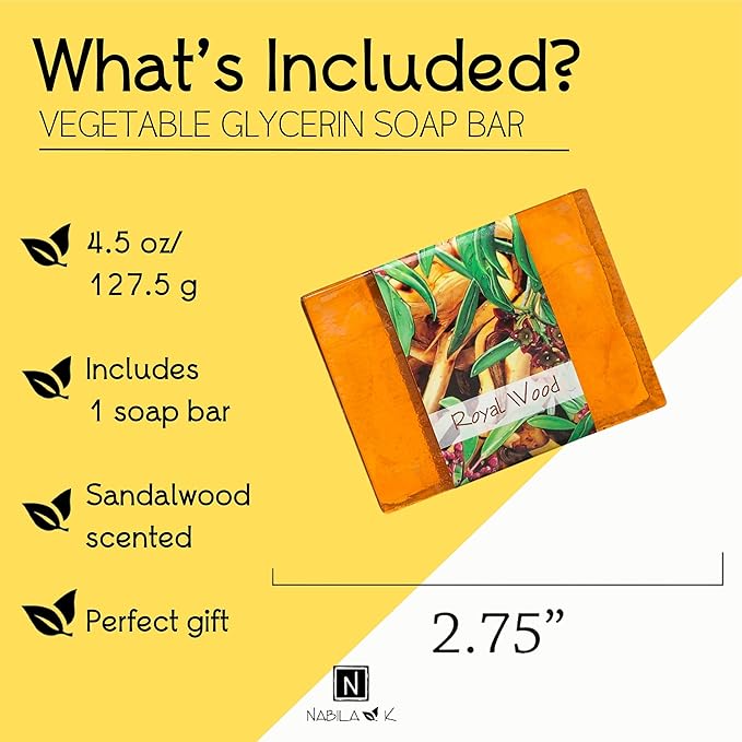 Glycerin Bar Soap Royal Wood Scent - Natural, Vegan-Friendly, Hypoallergenic - Moisturizing and Hydrating with 100% Vegetable Glycerin - Sulfate-Free, Paraben-Free, Chemical-Free - 4.5 oz