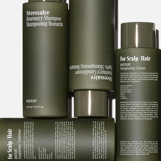 Nécessaire Rosemary Hair Duo | Multi-Protein Strengthening Rosemary Shampoo and Conditioner Set For Thinning Hair. For Women + Men. Free Of Sulfates. Color-Safe. 250 ml / 8.4 oz