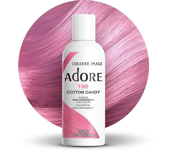 Adore Semi Permanent Hair Color (190 Cotton Candy) | Vegan & Cruelty-Free Pink Hair Dye | No Ammonia, No Peroxide, No Alcohol | 4 Fl Oz
