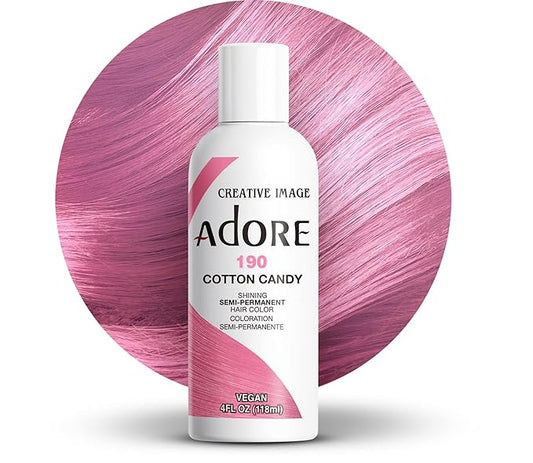 Adore Semi Permanent Hair Color (190 Cotton Candy) | Vegan & Cruelty-Free Pink Hair Dye | No Ammonia, No Peroxide, No Alcohol | 4 Fl Oz