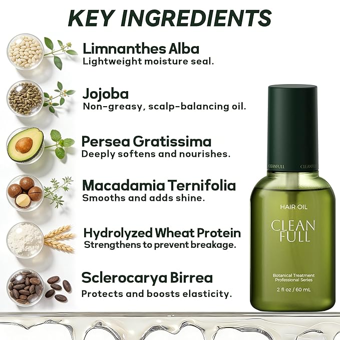 Botanical Hair Oil for Dry & Damaged Hair, Lightweight Leave-In Hair Serum with Heat Protection, Frizz Control, Shine & Split End Care, Vegan & Cruelty-Free, Paraben & Sulfate Free (2 fl oz)