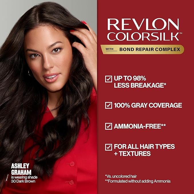 Revlon ColorSilk with Bond Repair Complex, Brown Permanent Hair Color, 100% Gray Coverage, Ammonia Free Hair Dye, Vegan Keratin, 32 Dark Mahogany Brown (Pack of 3)