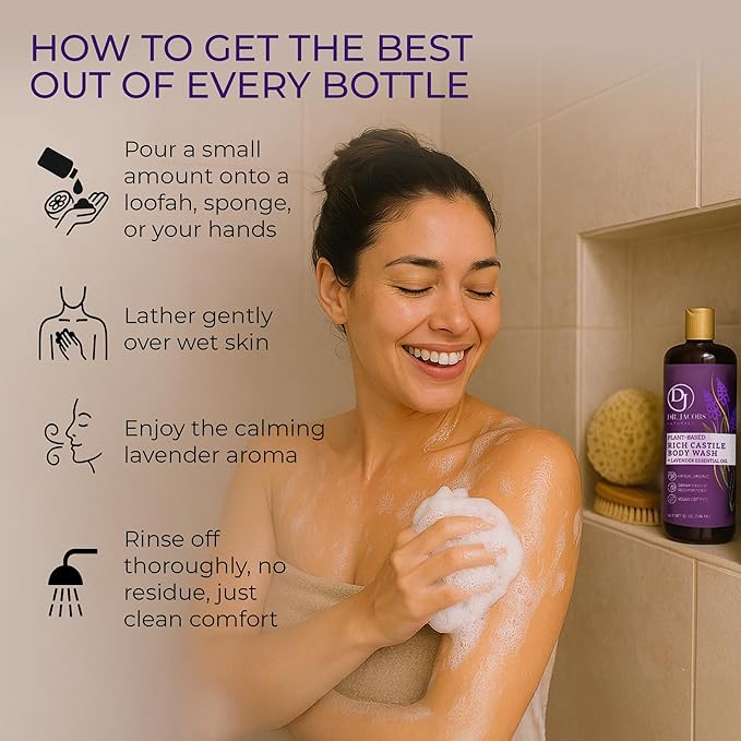 Dr. Jacobs Naturals Pure Castile Soap Liquid Body Wash, Lavender - Plant Based Soap Infused with Vitamin E and Aloe Vera to Moisturize Dry and Sensitive Skin - Made in The USA - 32 oz, Pack of 2