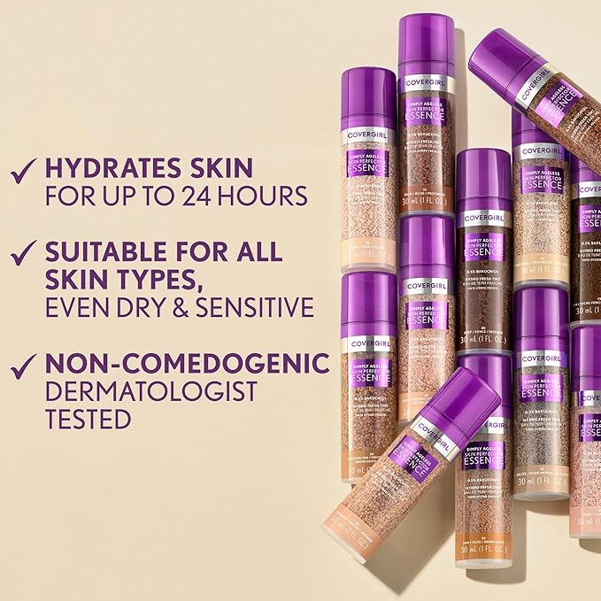 Covergirl Simply Ageless 70 Rich Foundation, Blending Brush - Skincare Makeup with Bakuchiol & Tranexamic Acid, Sheer Tint, 1oz