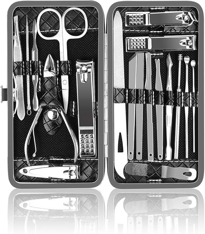 Manicure Kit, OKOM Manicure Set, Mens Grooming Kit, Nail Care Set, Manicure Kit for Men and Women,Nail Kit,Nail Clipper Set,With Tweezers and Toenail Clipper Large Nail Clipper Kit,Gifts for Men Women
