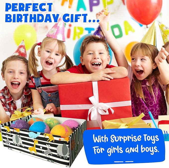 Bath Bombs for Kids with Surprise Inside - Organic Bath Fizzies with Toys Inside. All Natural, Gentle, and Kids Safe, Rainbow Spa Bath Fizz Balls, Easter Basket Essentials for Boys, Toddlers, Baby