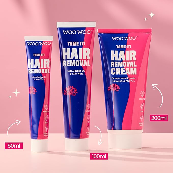 WooWoo Tame It! Natural Intimate Hair Removal Cream - Painless Vegan Hair Remover For Sensitive Skin - Depilatory For Genitals, Bikini, Legs & Bum - Women In-Shower Cream With Aloe Vera - 100ml