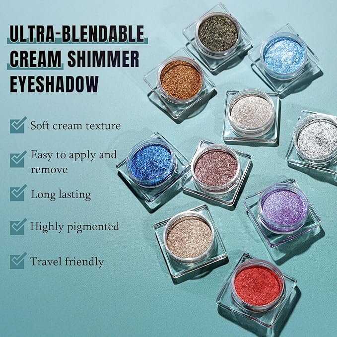 Shimmer Purple Cream Eyeshadow, Moisturizing Metallic Sparkling Ultra-Blendable Purple Glitter Eye Shadow Makeup, Long Lasting Travel Friendly Creme Eyeshadow Palette for Evening Natural Look, 09#