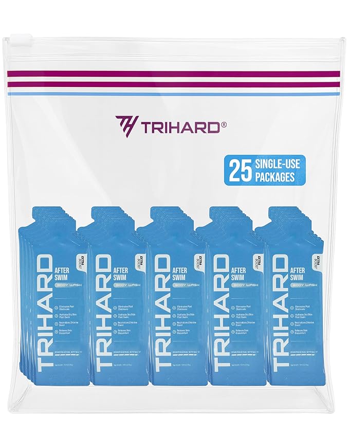 TRIHARD Chlorine Removal Body Wash Travel Size, Protects and Hydrates Sensitive Skin from Pool and Ocean, Travel Essentials for Post Swim Chlorine Skin Protection (Pack of 25)